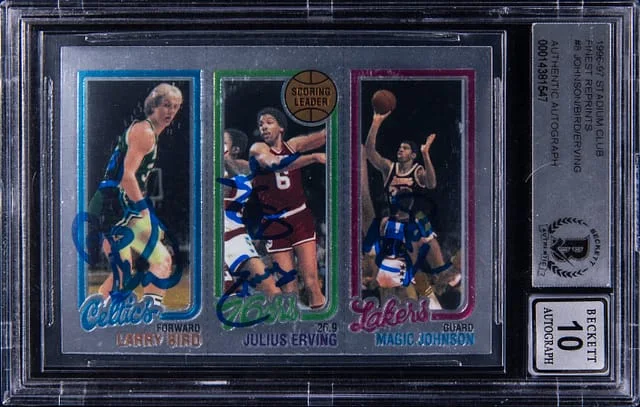 1996-97 Topps Stadium Club Finest Reprints Larry Bird/Julius Erving/Magic Johnson Multi-Signed #no-number card image