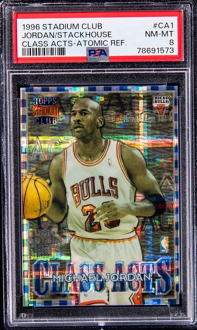 1996-97 Topps Stadium Club Michael Jordan/Jerry Stackhouse Class Acts Atomic Refractor #CA1 card image