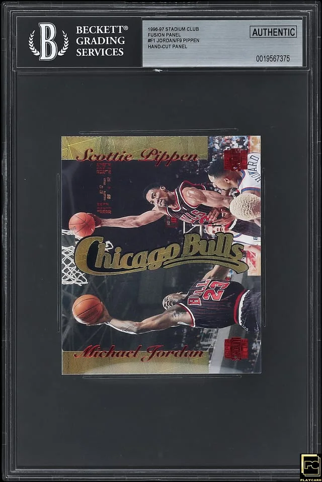 1996-97 Topps Stadium Club Michael Jordan/Scottie Pippen Fusion Hand-Cut Panel #F1 card image