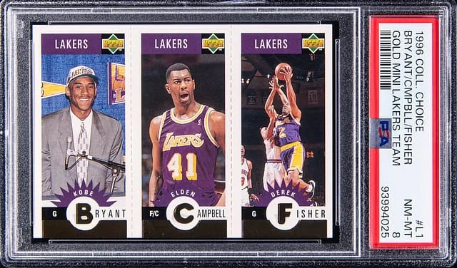 1996-97 Upper Deck Collector's Choice Kobe Bryant/Elden Campbell/Derek Fisher Gold Mini Lakers Team #L1 card image