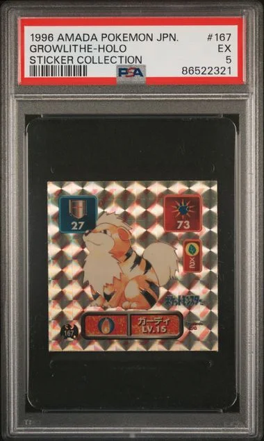 1996 Amada Pokemon Japanese Sticker Collection Growlithe-Holo #167 card image