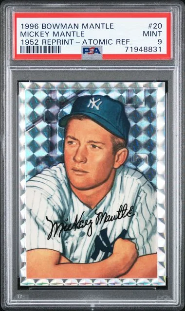 1996 Bowman Mickey Mantle Mantle 1952 Reprint Atomic Refractor #20 card image
