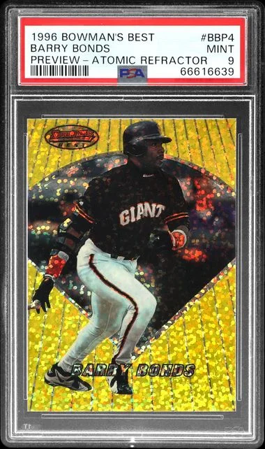 1996 Bowman's Best Barry Bonds Preview Atomic Refractor #BBP4 card image