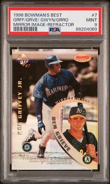 1996 Bowman's Best Ben Grieve/Ken Griffey Jr./Tony Gwynn/Vladimir Guerrero Mirror Image Refractor #7 card image