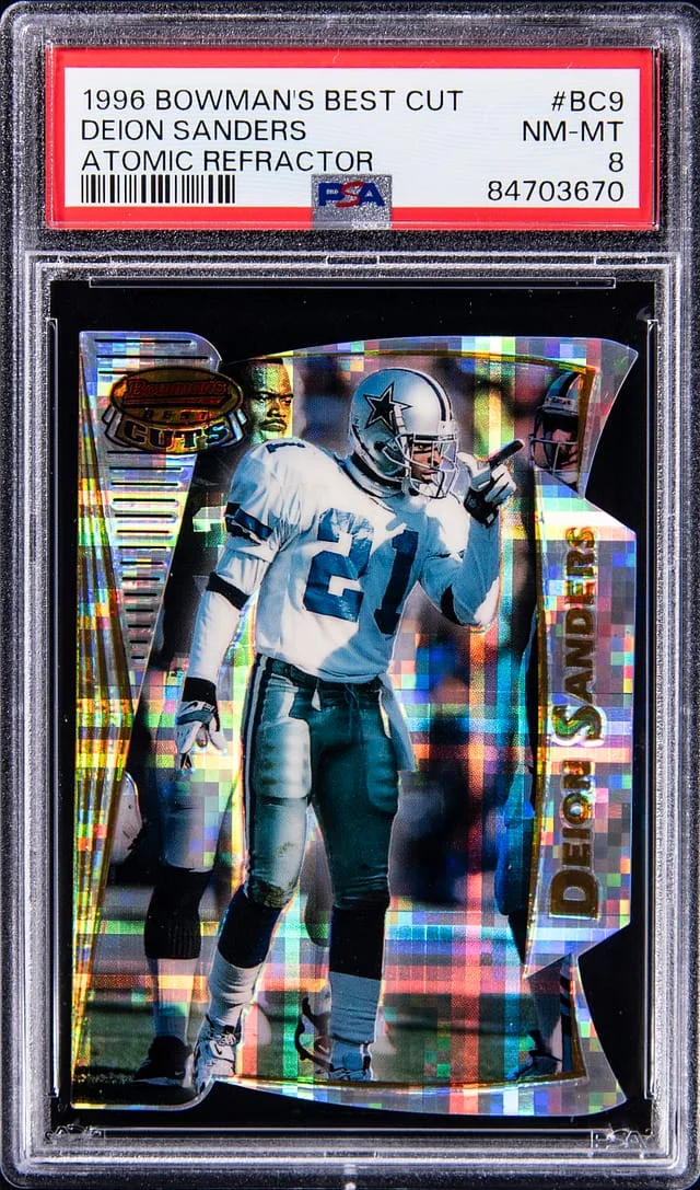 1996 Bowman's Best Deion Sanders Cut Atomic Refractor #BC9 card image