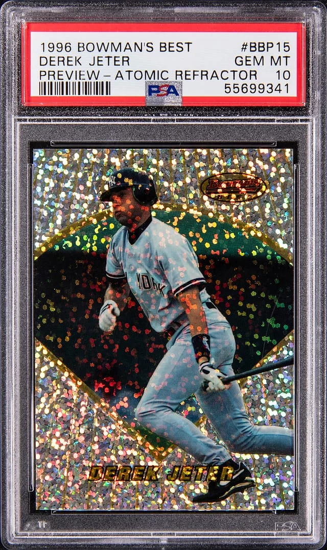 1996 Bowman's Best Derek Jeter Preview Atomic Refractor #BBP15 card image