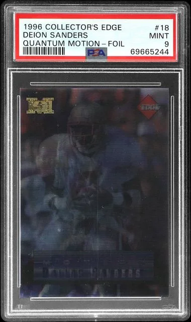 1996 Collector's Edge Quantum Motion Foil Deion Sanders #18 card image