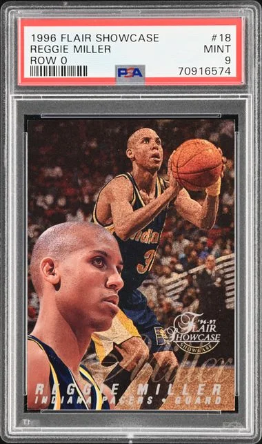 1996 Flair Showcase Seat 18 Reggie Miller Row card image