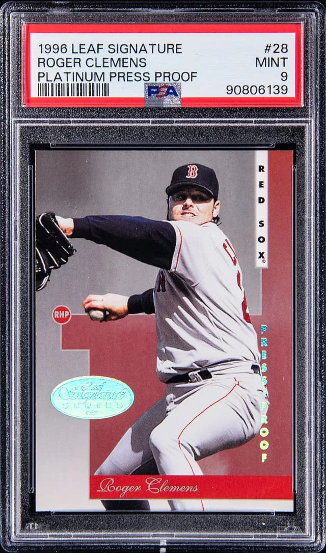1996 Leaf Roger Clemens Signature Platinum Press Proof #28 card image