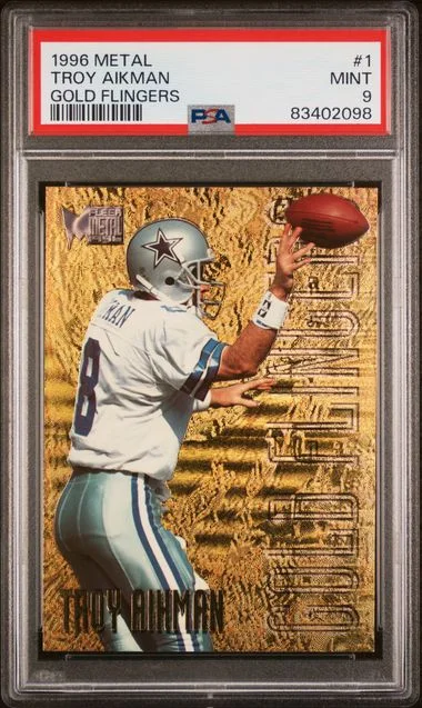 1996 Metal Gold Flingers Troy Aikman #1 card image