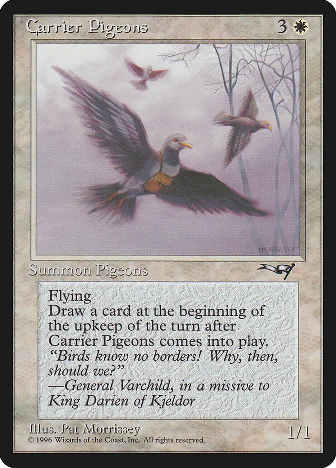 1996 Alliances Carrier Pigeons common #1a common card image