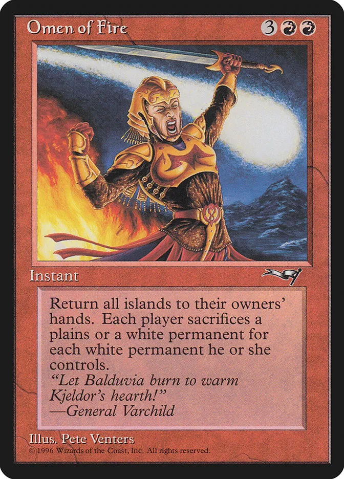 1996 Alliances Omen of Fire rare #75 rare card image