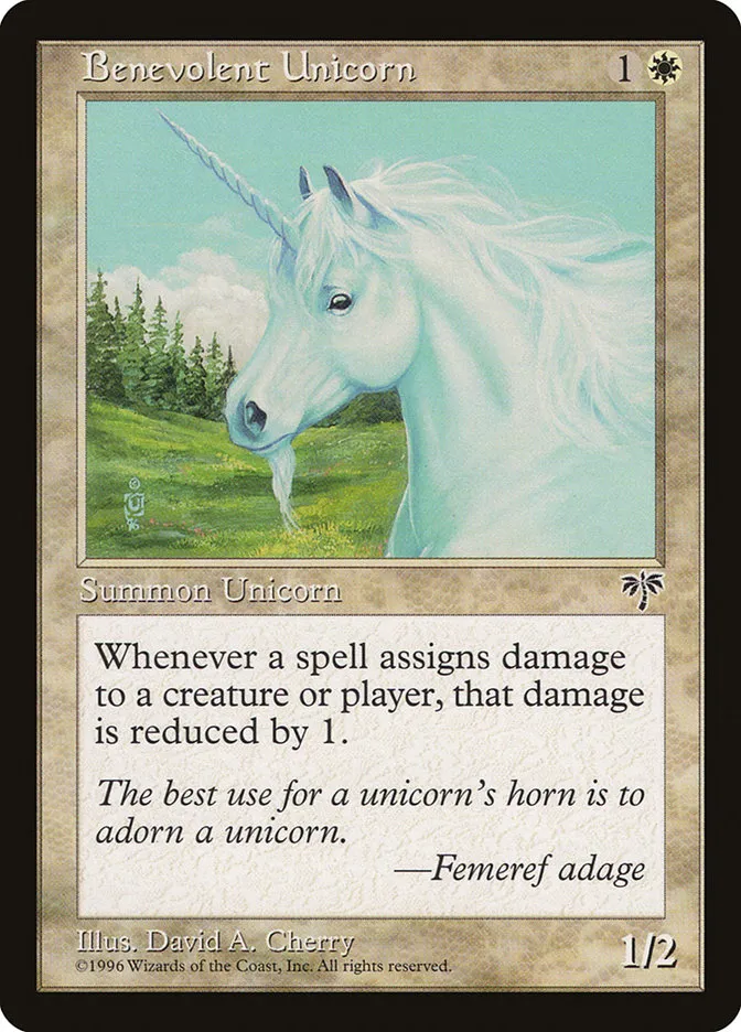 1996 Mirage Benevolent Unicorn common #4 common card image