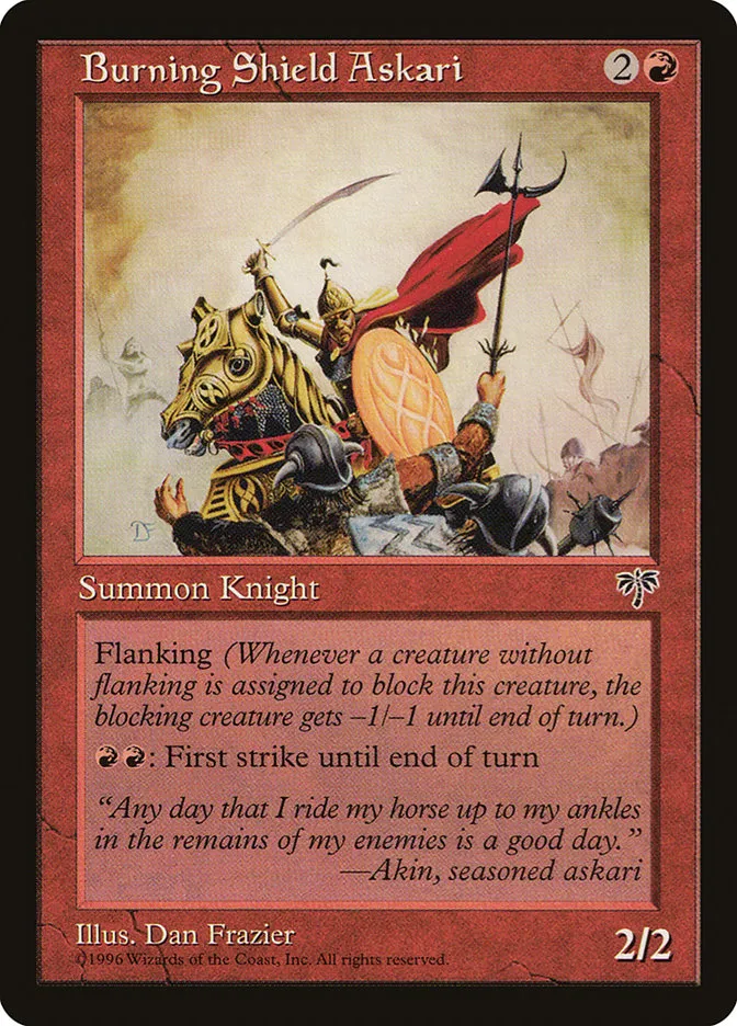 1996 Mirage Burning Shield Askari common #162 common card image