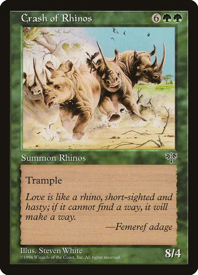1996 Mirage Crash of Rhinos #210 common card image