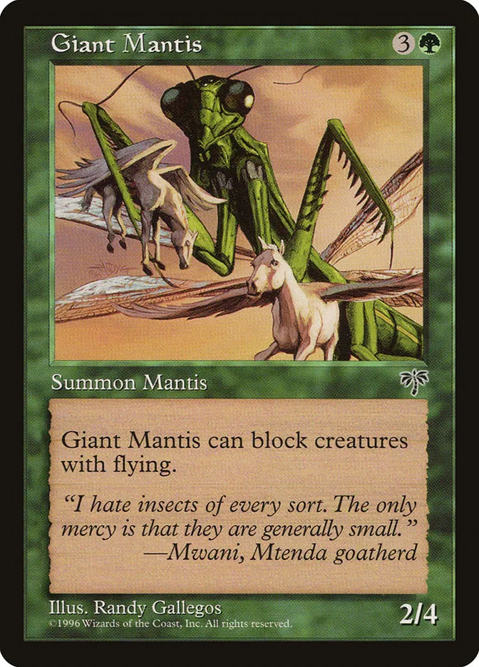 1996 Mirage Giant Mantis common #218 common card image