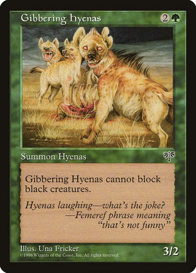 1996 Mirage Gibbering Hyenas common #219 common card image