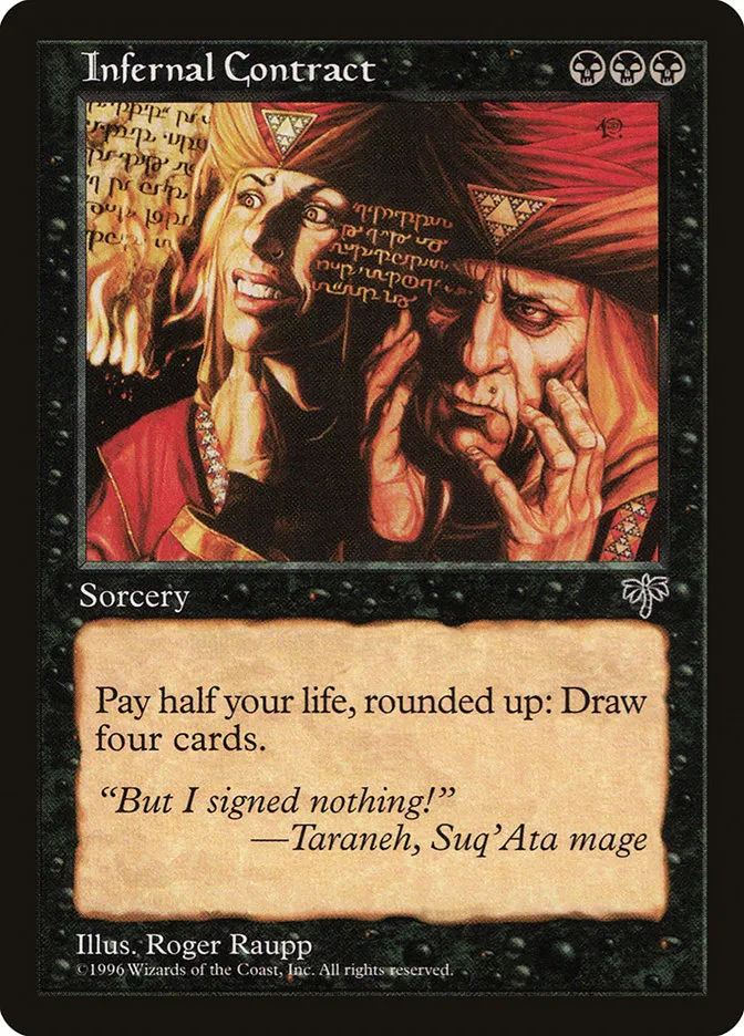 1996 Mirage Infernal Contract rare #129 rare card image