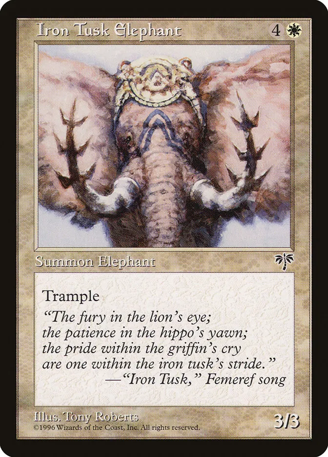 1996 Mirage Iron Tusk Elephant #22 uncommon card image