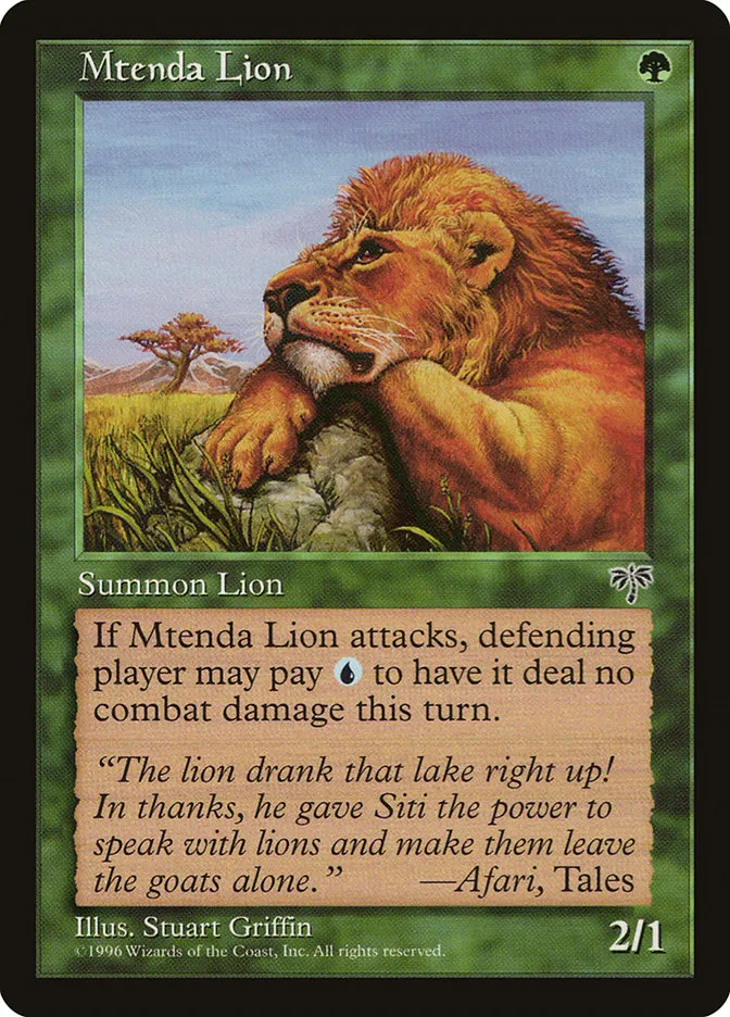 1996 Mirage Mtenda Lion #230 common card image