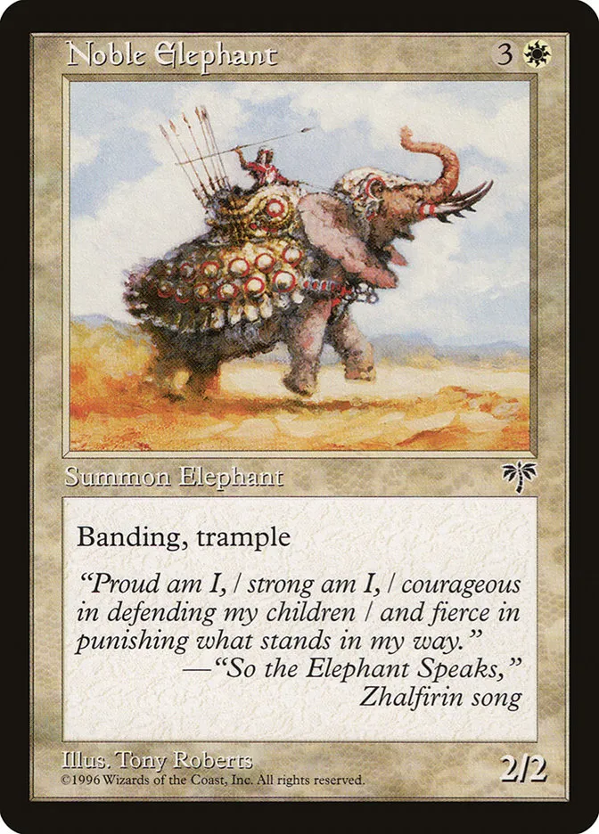 1996 Mirage Noble Elephant common #30 common card image