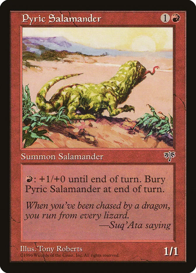 1996 Mirage Pyric Salamander common #187 common card image