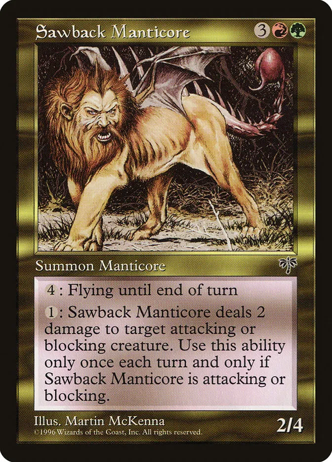 1996 Mirage Sawback Manticore rare #281 rare card image