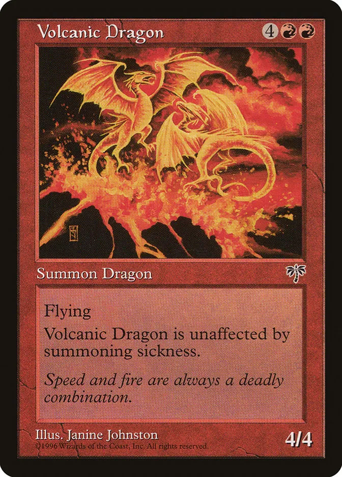 1996 Mirage Volcanic Dragon rare #201 rare card image