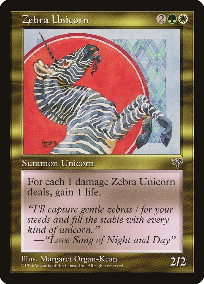 1996 Mirage Zebra Unicorn uncommon #290 uncommon card image