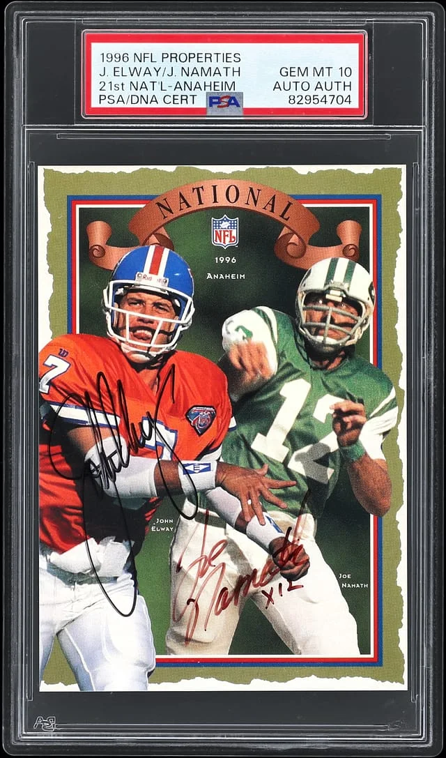 1996 NFL Properties National Anaheim John Elway/Joe Namath #21st card image
