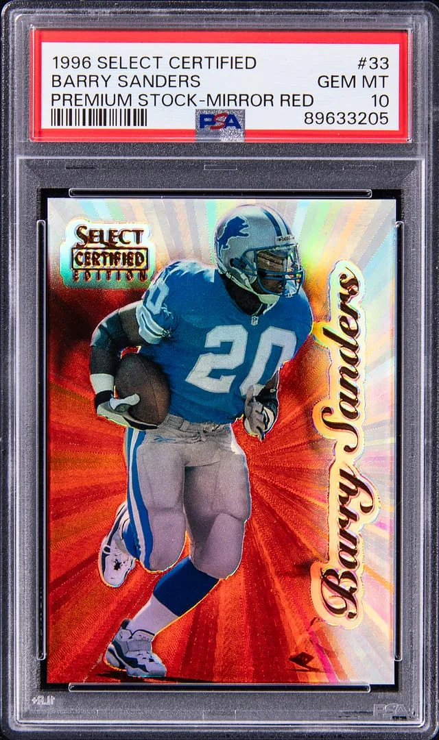 1996 Pinnacle Barry Sanders Select Certified Premium Stock Mirror Red #33 card image