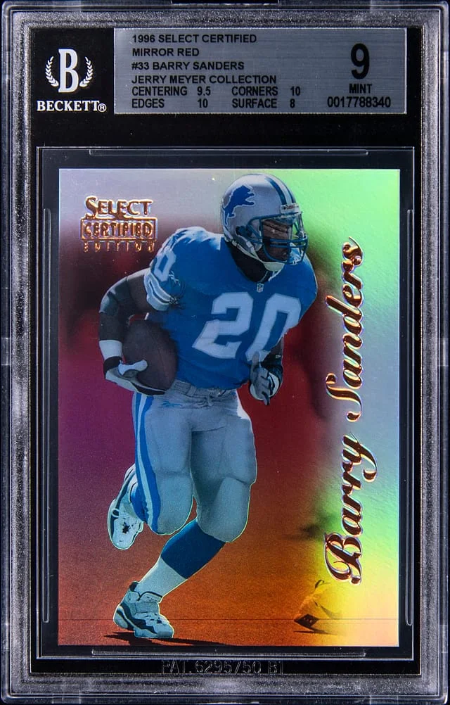 1996 Pinnacle Barry Sanders - Jerry Meyer Collection Select Certified Mirror Red #33 card image