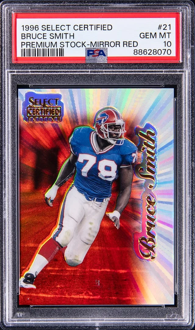 1996 Pinnacle Bruce Smith Select Certified Premium Stock Mirror Red #21 card image
