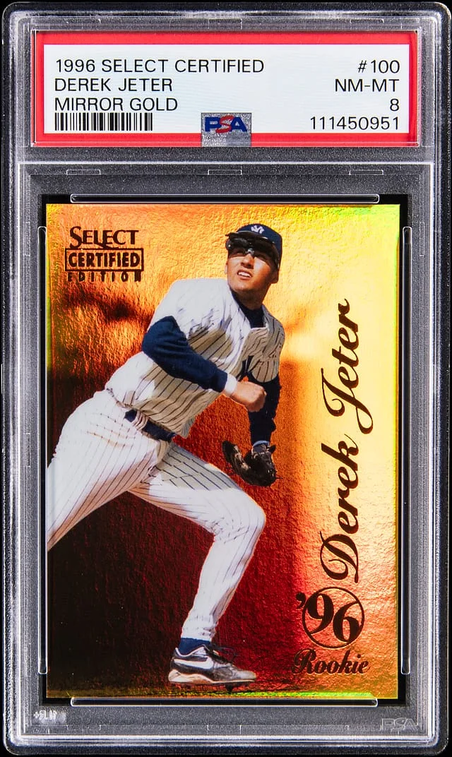1996 Pinnacle Derek Jeter (/30) Select Certified Mirror Gold #100 card image