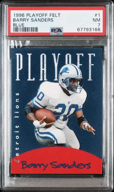 1996 Playoff Barry Sanders Felt Blue #1 card image