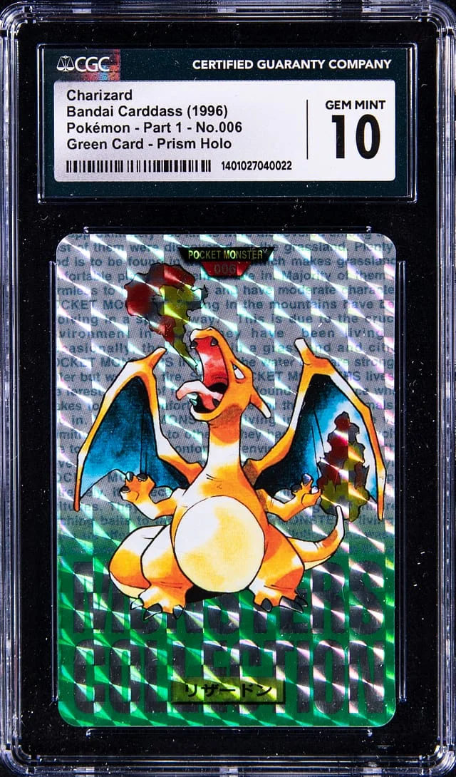 1996 Pokemon Bandai Carddass Part 1 Green Card Prism Holo Charizard #006 card image