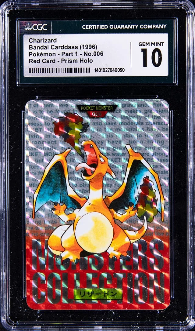 1996 Pokemon Bandai Carddass Part 1 Red Card Prism Holo Charizard #006 card image