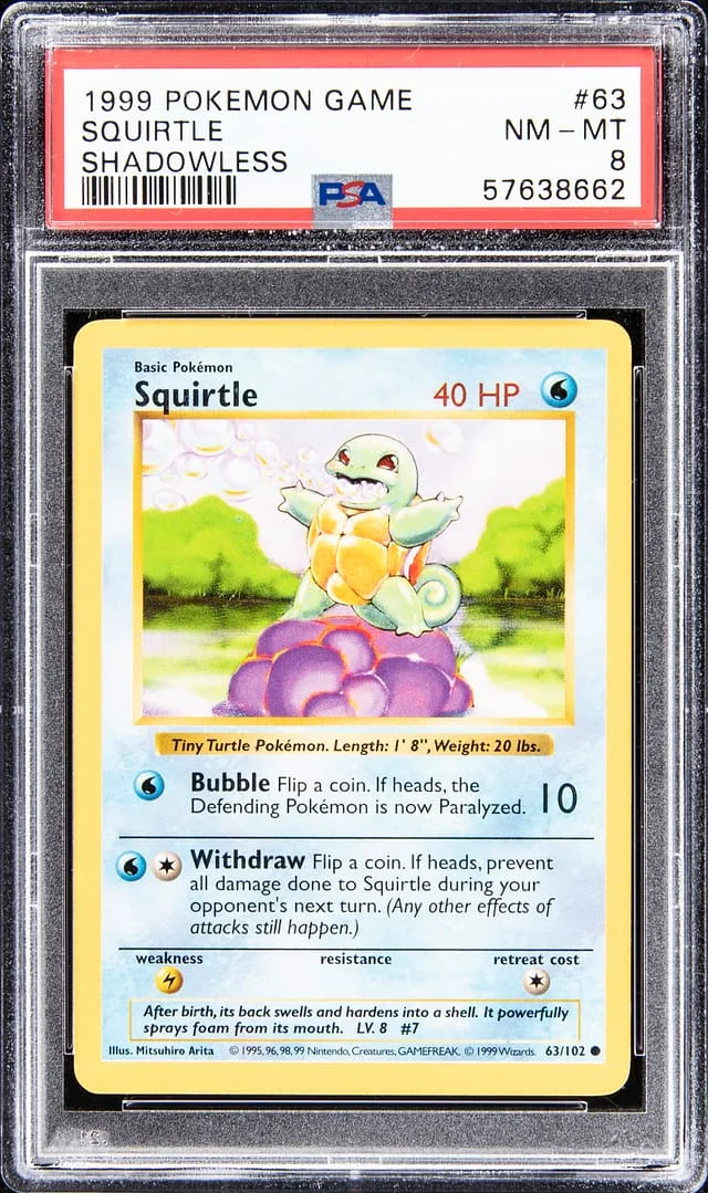 1996 Pokemon Game Shadowless Squirtle #63 card image