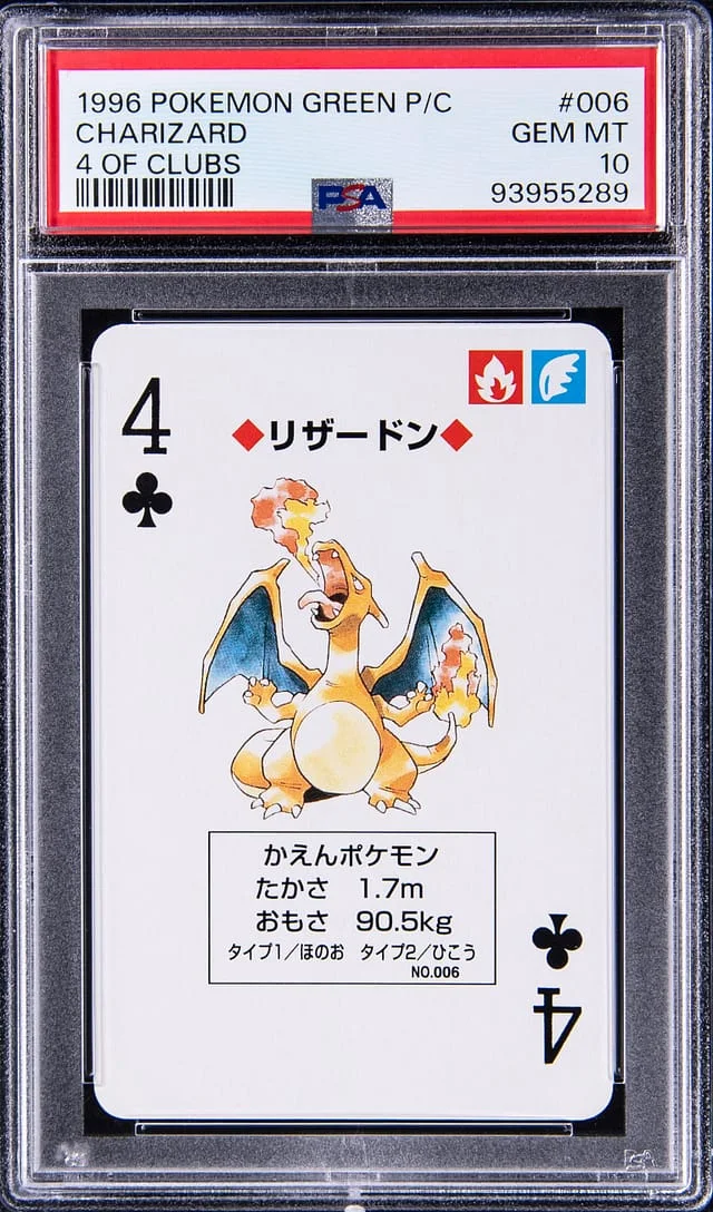 1996 Pokemon Green Playing Card 4 of Clubs Charizard #006 card image
