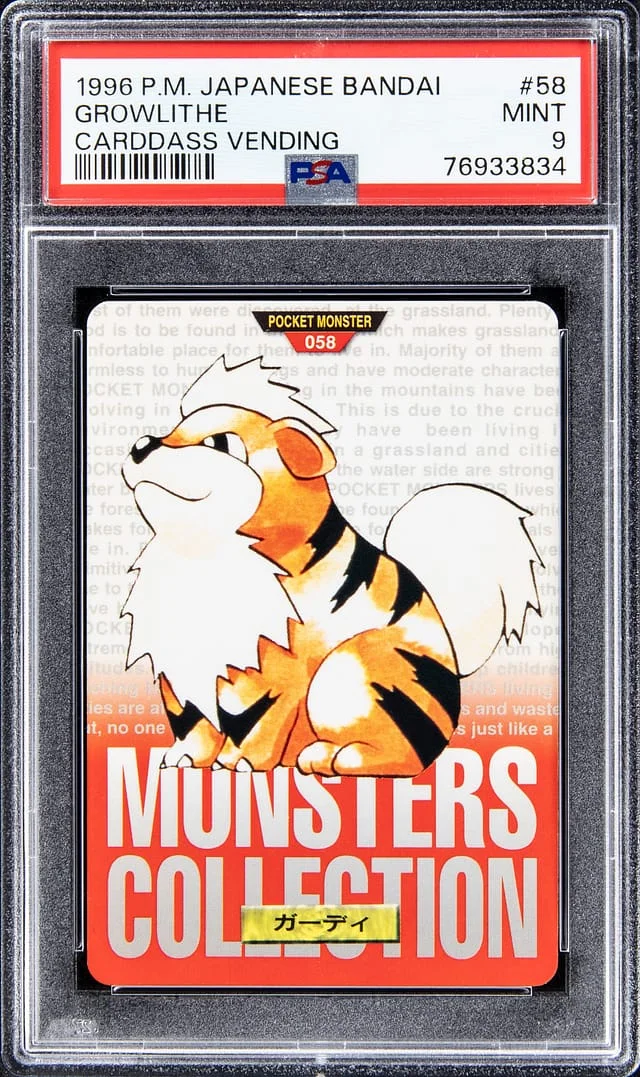 1996 Pokemon Japanese Bandai Carddass Vending Growlithe #58 card image