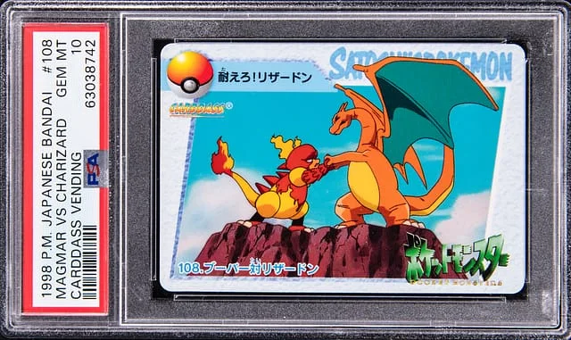1996 Pokemon Japanese Bandai Carddass Vending Magmar vs Charizard #108 card image