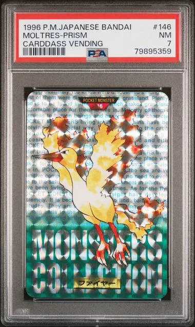 1996 Pokemon Japanese Bandai Carddass Vending Prism Moltres #146 card image