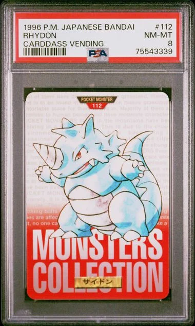 1996 Pokemon Japanese Bandai Carddass Vending Rhydon #112 card image