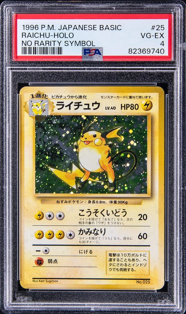 1996 Pokemon Japanese Base Set Holographic Rare (No Rarity Symbol) Raichu #25 card image