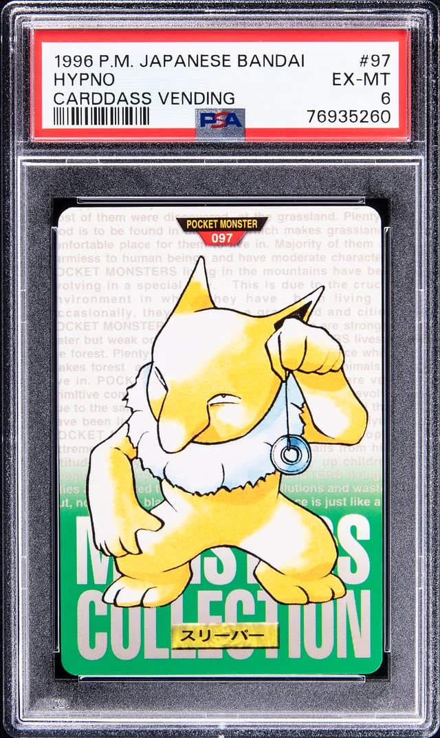 1996 Pokemon Pocket Monster Japanese Bandai Carddass Vending Hypno #97 card image