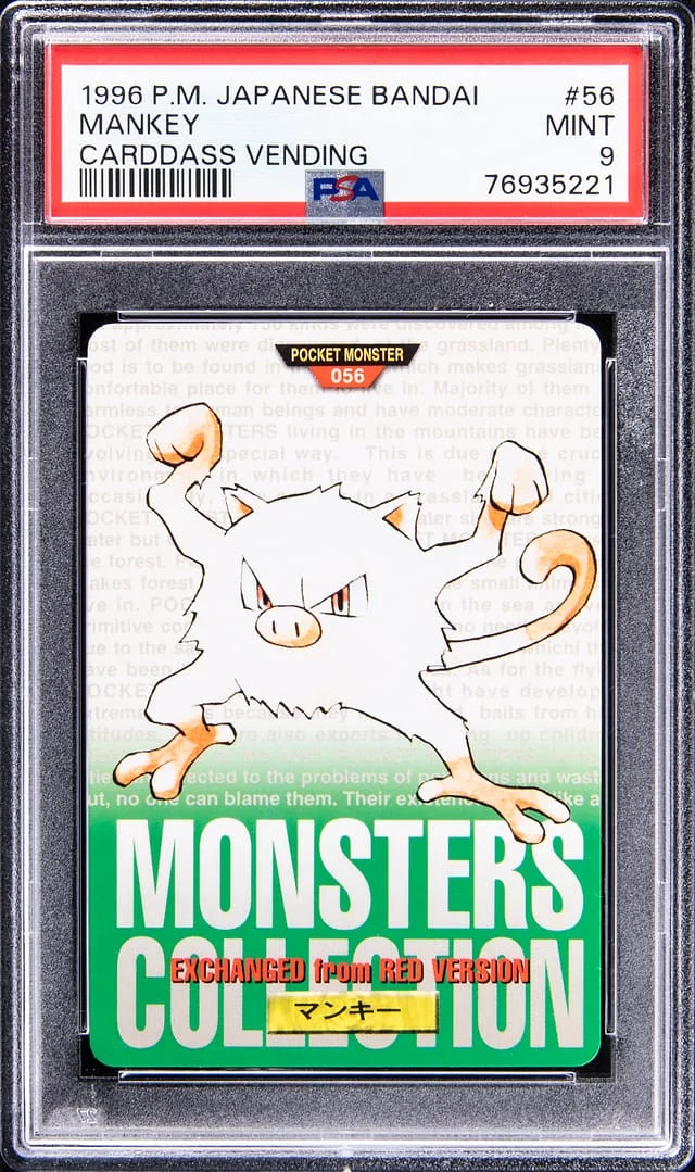1996 Pokemon Pocket Monster Japanese Bandai Carddass Vending Mankey #56 card image