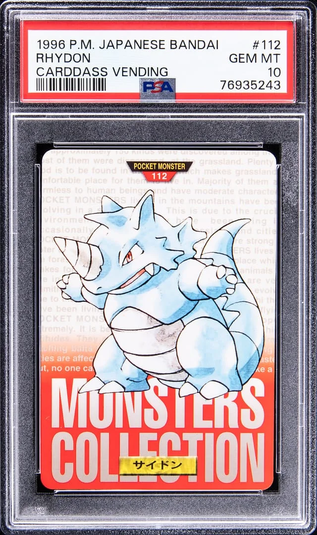 1996 Pokemon Pocket Monster Japanese Bandai Carddass Vending Rhydon #112 card image