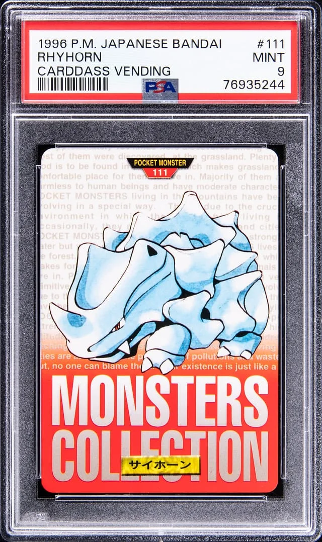 1996 Pokemon Pocket Monster Japanese Bandai Carddass Vending Rhyhorn #111 card image
