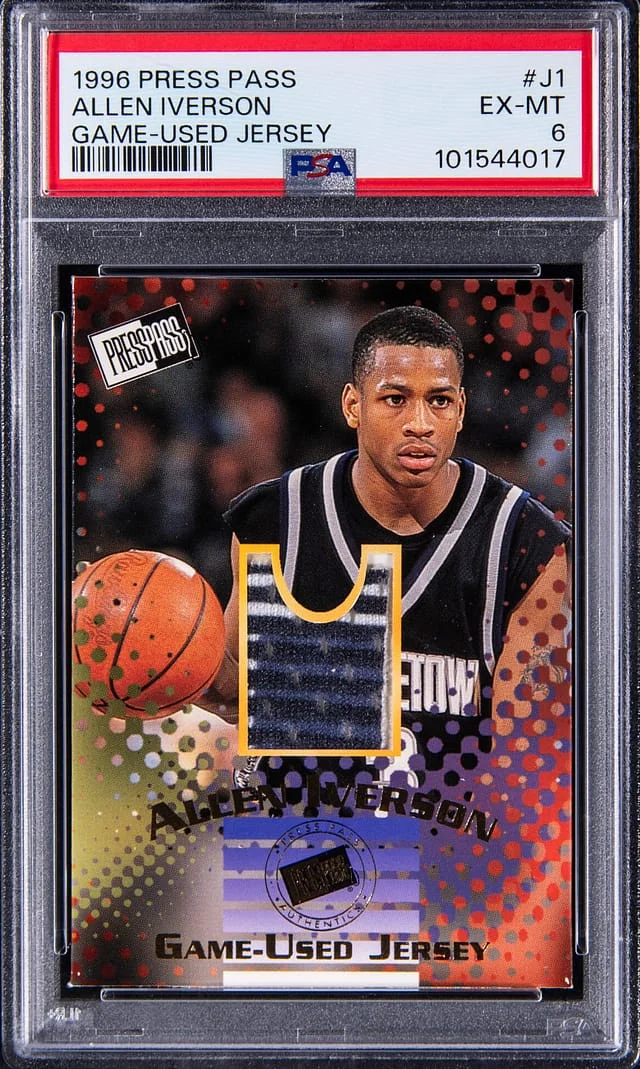 1996 Press Pass Game-Used Jersey Allen Iverson Game-Used Patch (#0016) #J1 card image