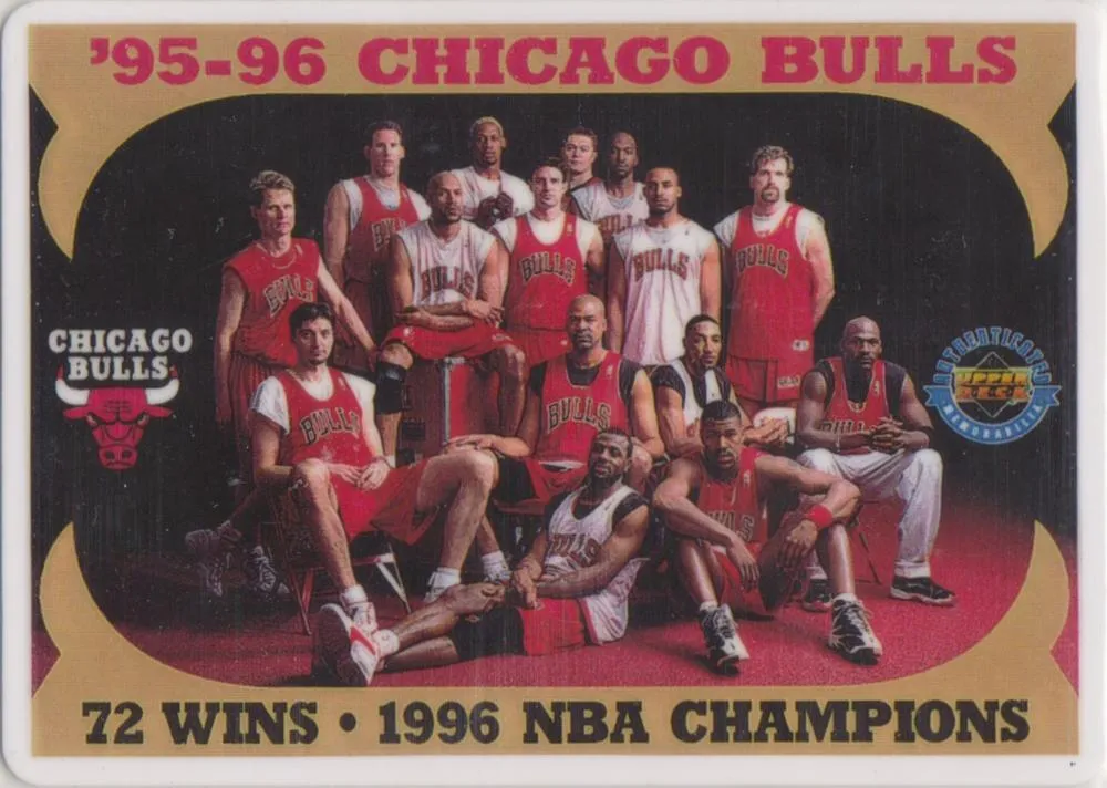 1996 R&N China Upper Deck Authenticated '95-96 Chicago Bulls 72 Wins/1996 NBA Champions Michael Jordan #NNO card image